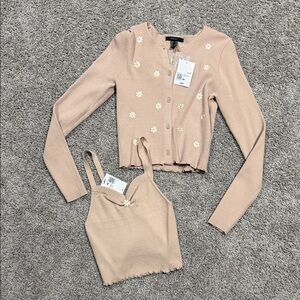 Forever 21 Pink Floral Cardigan and Tank Set